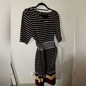 Black and tan striped dress with belt. Size 16